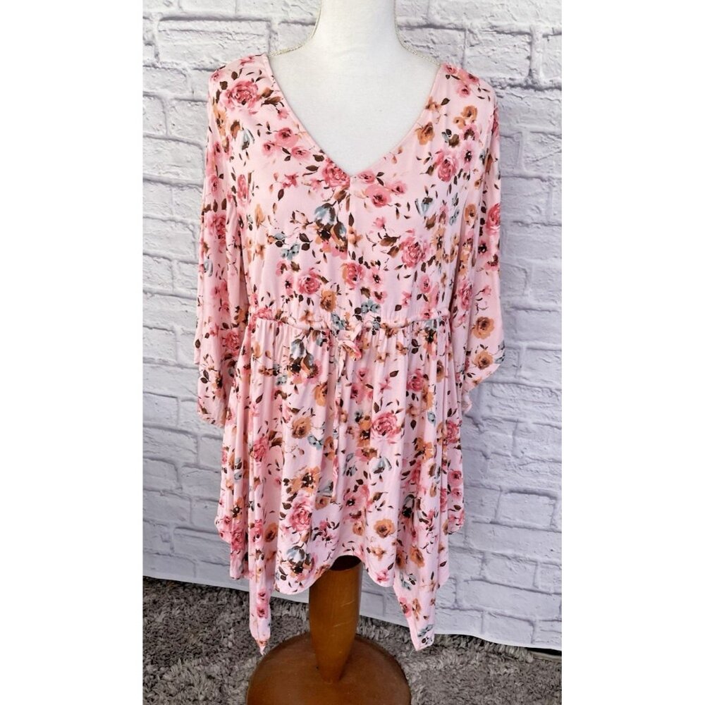 Torrid Babydoll Stretch Challis Floral Print Dolman Sleeve Tunic Top size 1